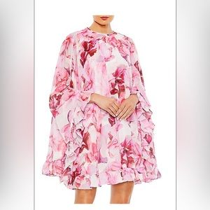 Mac Duggal Ieena Floral Print Cape Minidress